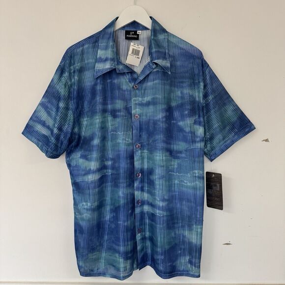 Vintage Positano Shirt Top 80s 1980’s Club Disco Semi Sheer Ribbed Blue Green XL - Picture 2 of 11